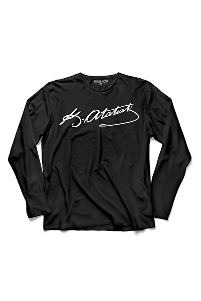 Kendim Seçtim تي شيرت بأكمام طويلة مطبوع عليه توقيع مصطفى كمال أتاتورك بتاريخ...