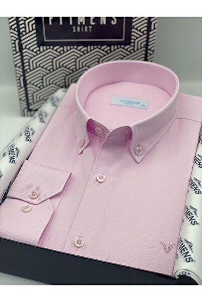 Fitmens Slim Fit Uzun Kol Pamuklu Hediye Kutulu Kolay Ütülenebilir Erkek Gömlek FS-002225 - Pembe