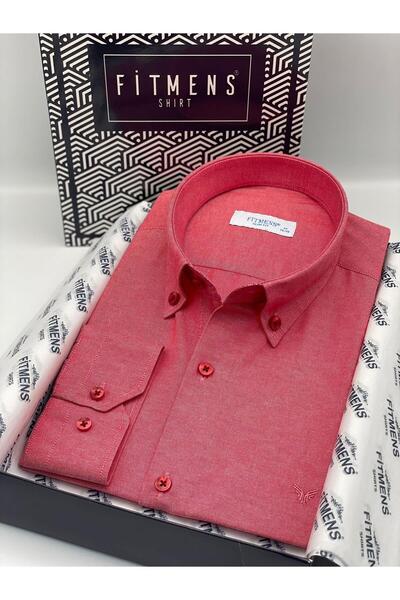 Fitmens Slim Fit Long Sleeve Cotton Easy-To-Iron Men's Shirt with Gift Box Fs- 002225   - Red