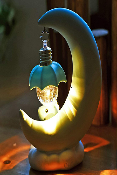 Ecuy Bebek Çocuk Odası Gece Lambası Masaüstü Dekoratif Ay Şekilli Led Lamba Masa ve Gece Lambası 14 Cm