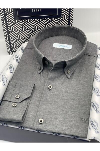 Fitmens Slim Fit Long Sleeve Cotton Easy-To-Iron Men's Shirt with Gift Box Fs- 002225   - Anthracite