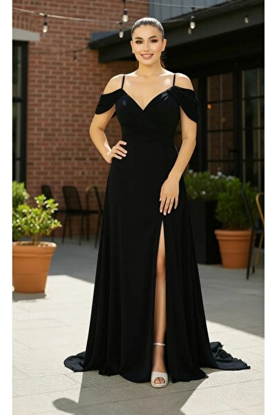 FaBe Fashion Kruvaze Yaka Ip Askılı Düşük Omuzlu Yırtmaçlı Sırtı Bağcıklı Şif...