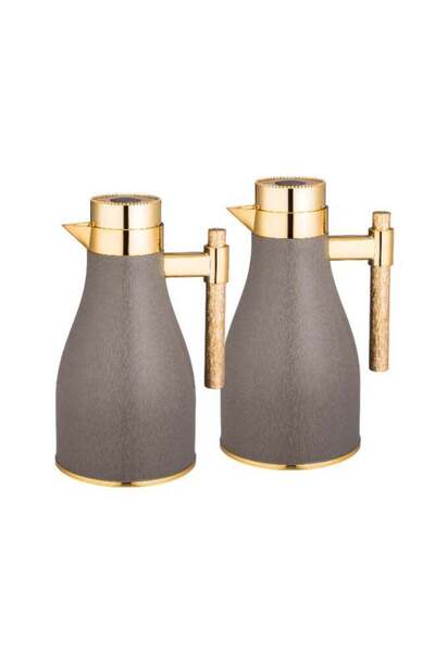 ALSAIF Al Saif Ajwan Flask Set - Grey/Dark Brown with Golden Touches
