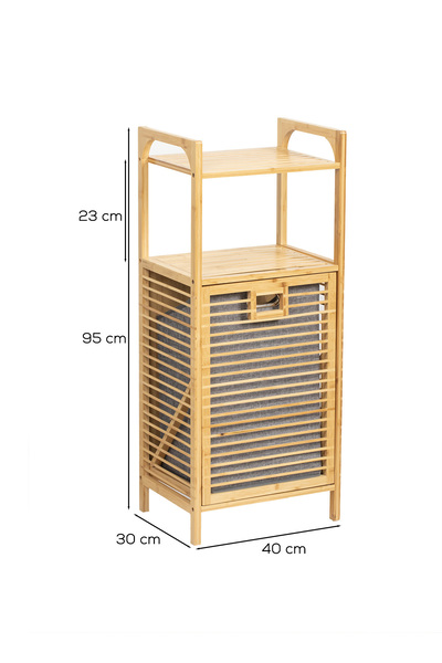 Porsima 2063 Ahşap Bambu Kirli Sepetli 2 Raflı Çok Amaçlı Banyo Düzenleyici Kirli Çamaşır Sepeti Organizeri