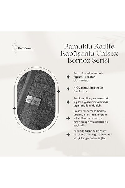 Semecca Pamuklu Kadife Kapüşonlu Unisex Pudra Bornoz