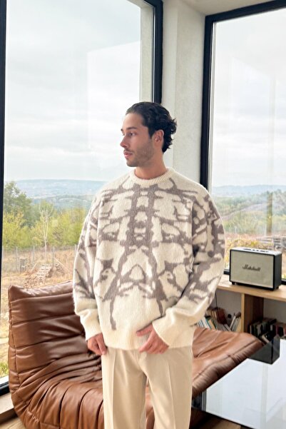 Flaw Wear Geometric Pattern Beige Sweater