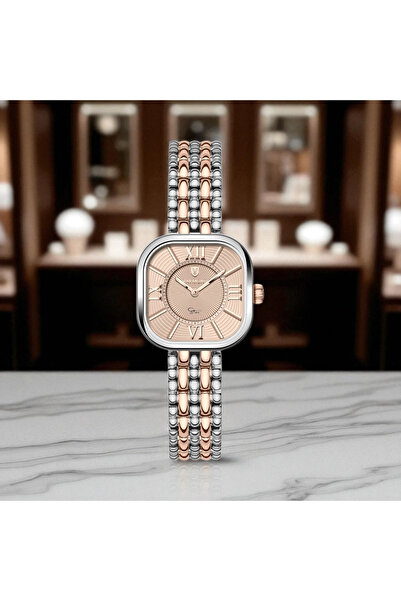 Raymond ساعة يد نسائية من الفولاذ المربع الرجعي طراز RYM-211503 - ضمان لمدة عامين IPR-ROSE