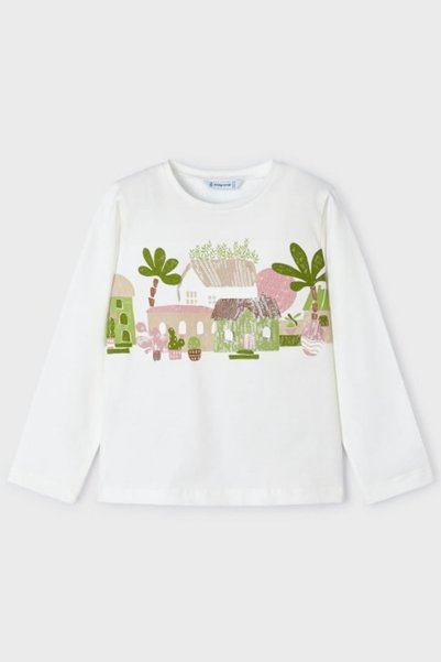 MAYORAL Girl 3-9 Years Old Embroidered Long Sleeve T-Shirt 3093 Cream