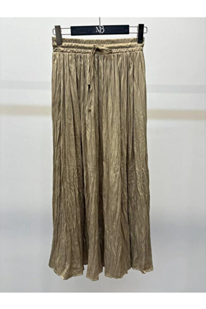 Maldia Shop Women's Crushed Lace Midi Beige Skirt