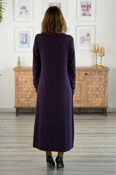 Nevin Kaya Moda Mor Angora Yumuşacık Yün Viskon Elbise