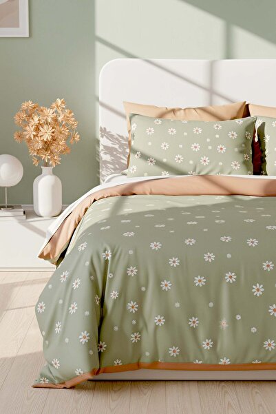 Rivaİstanbul Green Daisy Single Cotton Duvet Cover Set