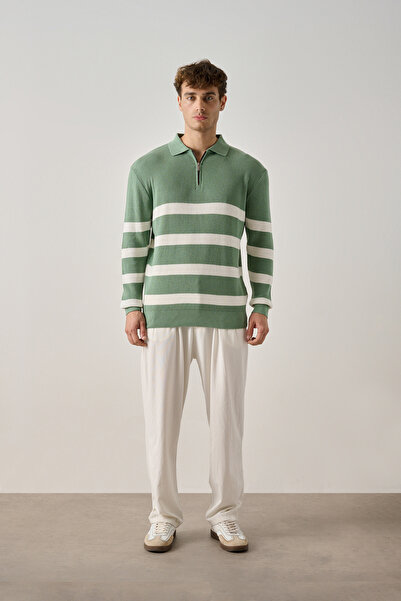 İLKCET MODA Πουλόβερ με φερμουάρ Çağla Premium ριγέ ατσάλινο πλεκτό πουλόβερ