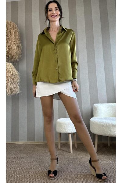 Atelier Derin Yağ Yeşili İnce Saten Gömlek