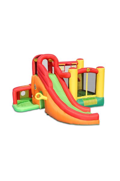 Happy Hop Saltea gonflabila 11 in 1 cu tobogan, spatiu de catarat, loc de joaca cu bile, cos de baschet, darts