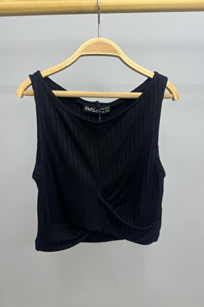 Cuties Kız Çocuk Buzzy Kumaş Göbek Dekolteli Crop 4214 Siyah