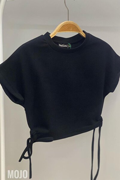 Cuties Mojo Kız Çocuk Yandan Büzgülü Kısa Kollu Crop 3706 Siyah