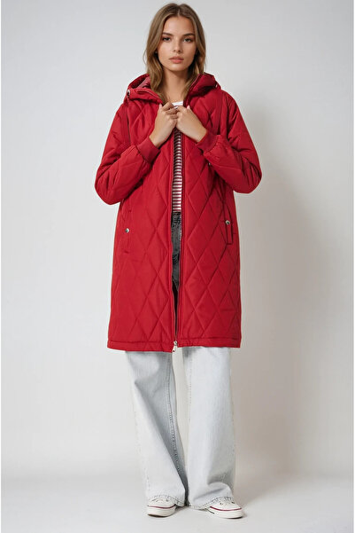 hazelin Palton lung puf matlasat roșu Claret pentru damă - HZL22W-BD 151381