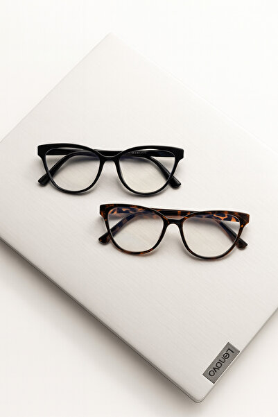 LOOKUP Blue Light Protection 2-Piece Set Glasses Cat Eye Optically Compatible (Can Change Transparent Glass) 50 Ekartman