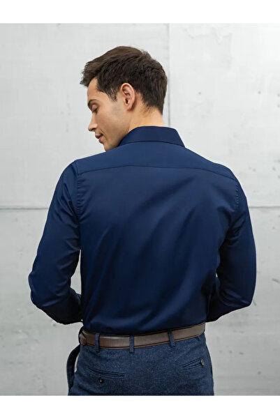 Zikuv Сlim Fit з довгими рукавами, легка в прасуванні, що вбирає піт, дихаюча тканина, краватка, синя чоловіча сорочка