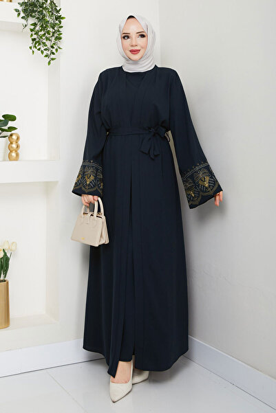 Tesettür Dünyası Σετ Abaya με Κεντητό Εσωτερικό Φόρεμα TSD250197 Navy Blue
