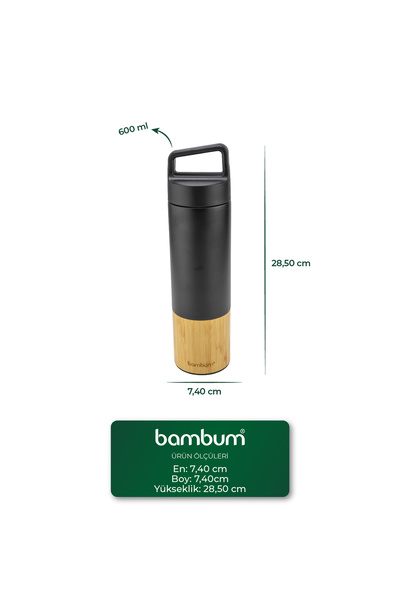 Bambum Janna Bambu Desenli El Termosu Siyah 600ml