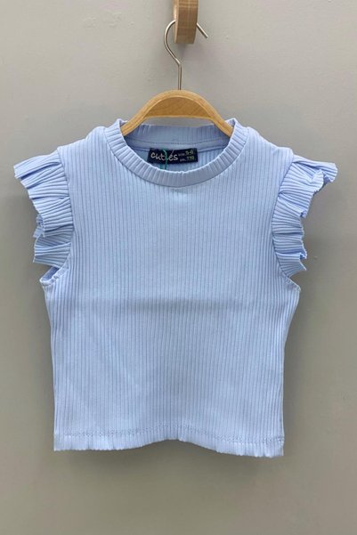 Cuties Girl's Ruffled Camisole Sleeve Detailed Blouse 3292 Blue