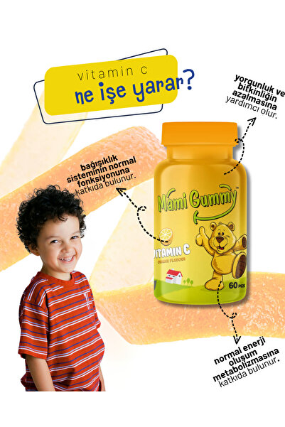 Mami Gummy Mamigummy Kids Gummies C Vitamini Içeren 60 Adet Çiğnenebilir Gummy Jel Portakal Aromalı