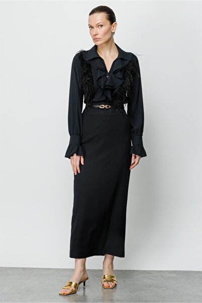 Moda İlgi Modailgi Backless Classic Long Skirt Black