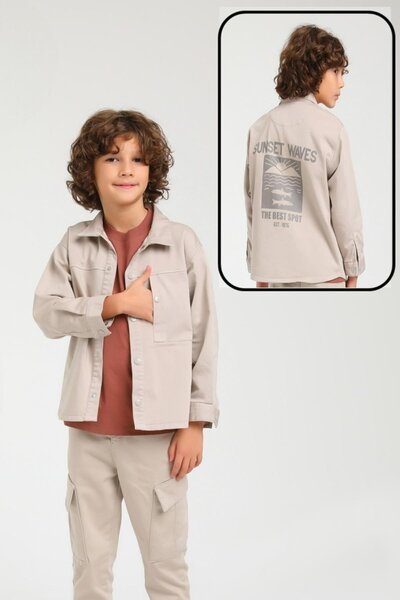 Jack Lions Boy's Back Printed Lycra Shirt Jacket 24120 Stone Color