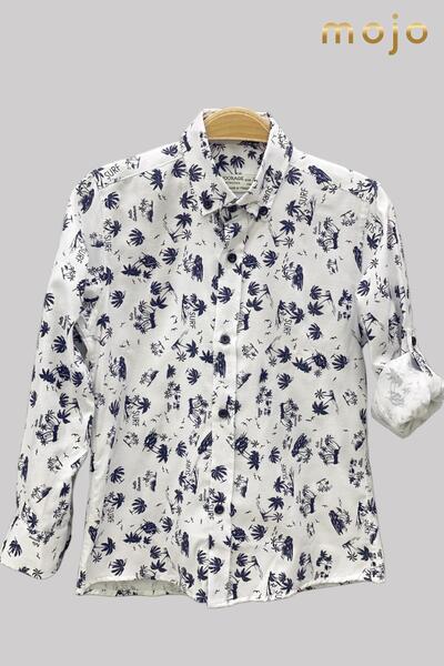 Woorage Boy's Patterned Fold Sleeve Shirt 4016 White