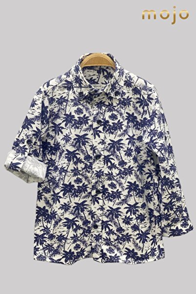 Woorage Baby Boy 1-5 Years Old Patterned Folded Sleeve Shirt 4015 Navy Blue