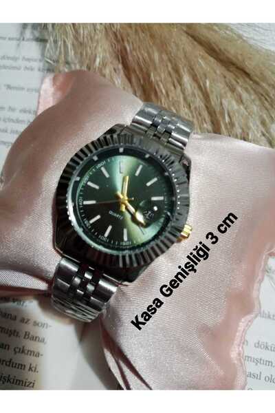 QUARTZ Rolix Yeşil Kadranlı Gümüş Çelik Kordon Vintage Kadın Kol Saati bb0124