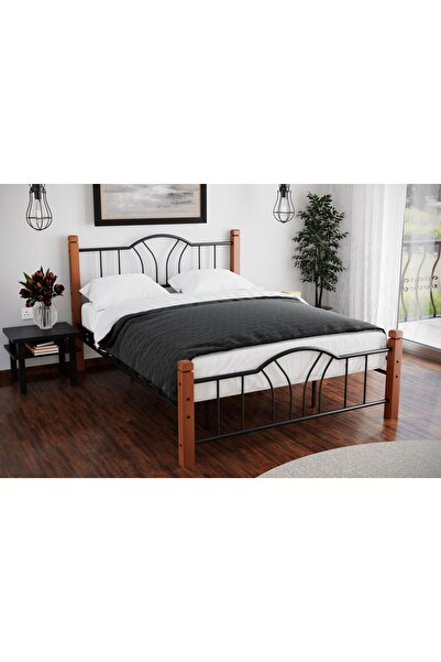 ARGİMO Pasifik Çift Kişilik Ferforje Ahşap Metal Karyola Siyah