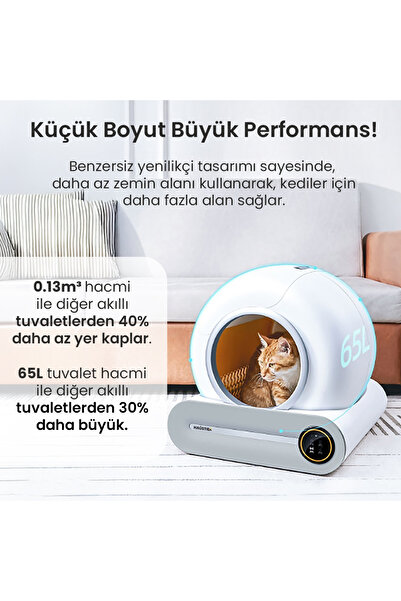 Haustier BF01 Akıllı Otomatik Kedi Tuvaleti, App Kontrol, 65lt Hazne, 9lt Çöp haznesi-UV Temizleme