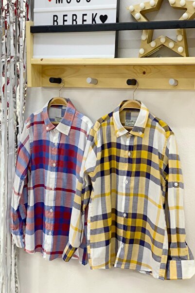 Woorage Boy's Patterned Fold Sleeve Shirt 4016 Red