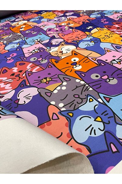 Enesar Home Kedi Desenli Kumaş Kırlentlik Döşemelik Kumaş Dijital Baskı