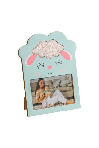 Eq deco Sevimli Teddy Kumaş Detaylı Fotoğraf Çerçevesi Kuzu Figürlü Fotoğraf Çerçevesi Çocuk Odası