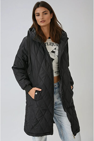 hazelin Palton lung matlasat negru pentru femei HZL22W-BD151381