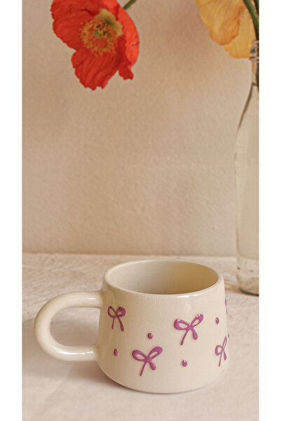 touchmughm Set of 6 Bowknot Special Embossed Hand-Painted Ceramic Mug, Double, Coffee Cup, Mug
