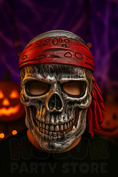 Huzur Party Store Siyah Kuru Kafa Korsan Maske Kırmızı Bereli Halloween Parti...