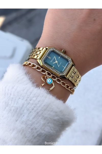 Ferrucci Çelik Kordon Altın Sarısı Renk, Su Geçirmez, Garantili, Kadın Kol Saati+bileklik