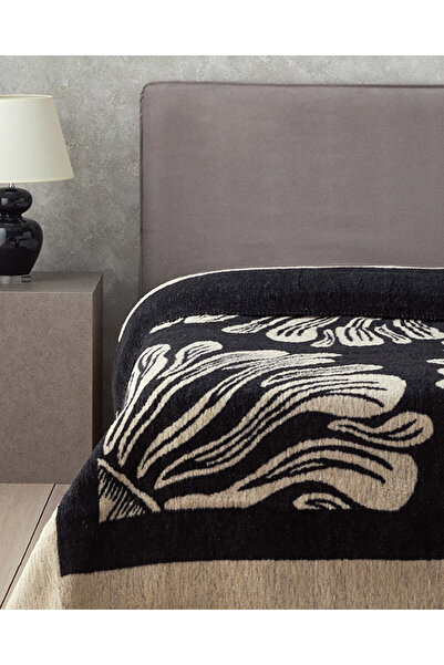 English Home Floreo Pamuklu Tek Kişilik Battaniye Bej - Siyah