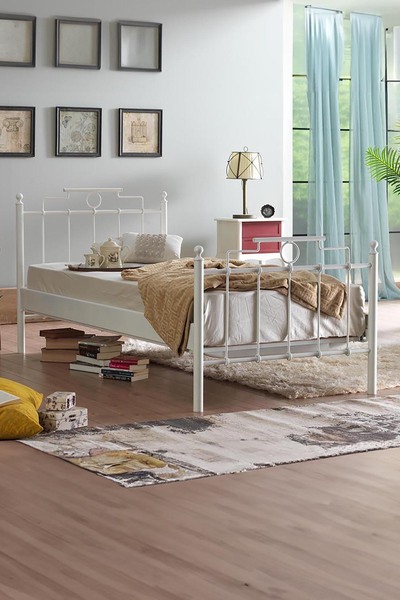 Unimet Hatkus Tek Kişilik Ferforje Metal Karyola-beyaz (AHŞAP LATALI)