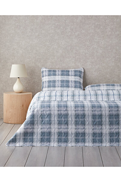 English Home Static Check Çok Amaçlı Çift Kişilik Yatak Örtüsü Takımı Gri