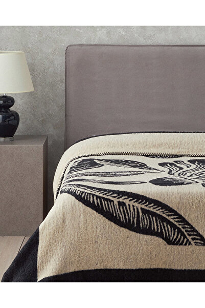 English Home Floreo Pamuklu Tek Kişilik Battaniye Bej - Siyah