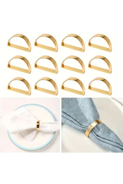 İsmet toka 12 قطعة - خاتم مناديل على شكل حرف D (غير قابل للصدأ) ذهبي لرأس الس...