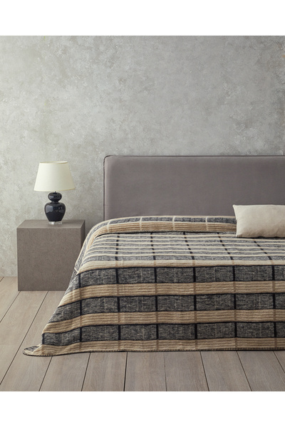 English Home بطانية مينور رايا قطنية مزدوجة اللون بيج - أسود