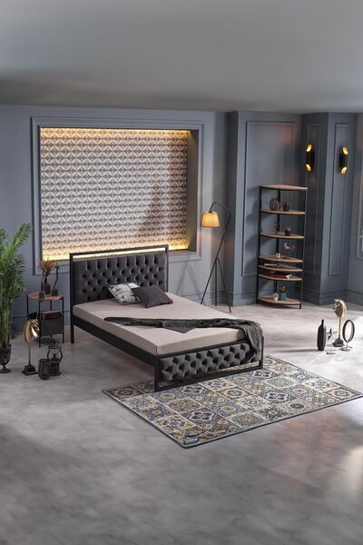 Unimet Mithra Çift Kişilik Metal Karyola Siyah (AHŞAP LATALI)