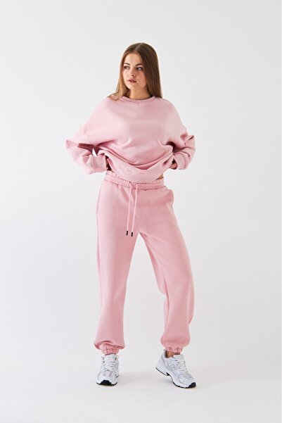 The Champ Clothing Unisex Oversize Eşofman Takımı Basic Pembe – Bisiklet Yaka, Lastikli Paça, 3 İplik Şardonlu Polar