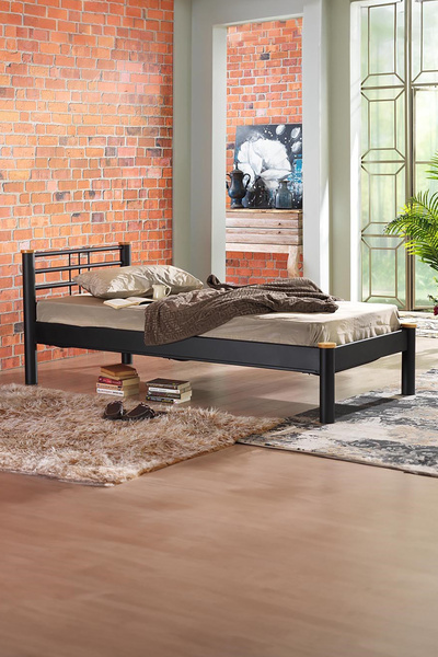 Unimet Kappis-s Tek Kişilik Ferforje Metal Karyola-siyah (AHŞAP LATALI)